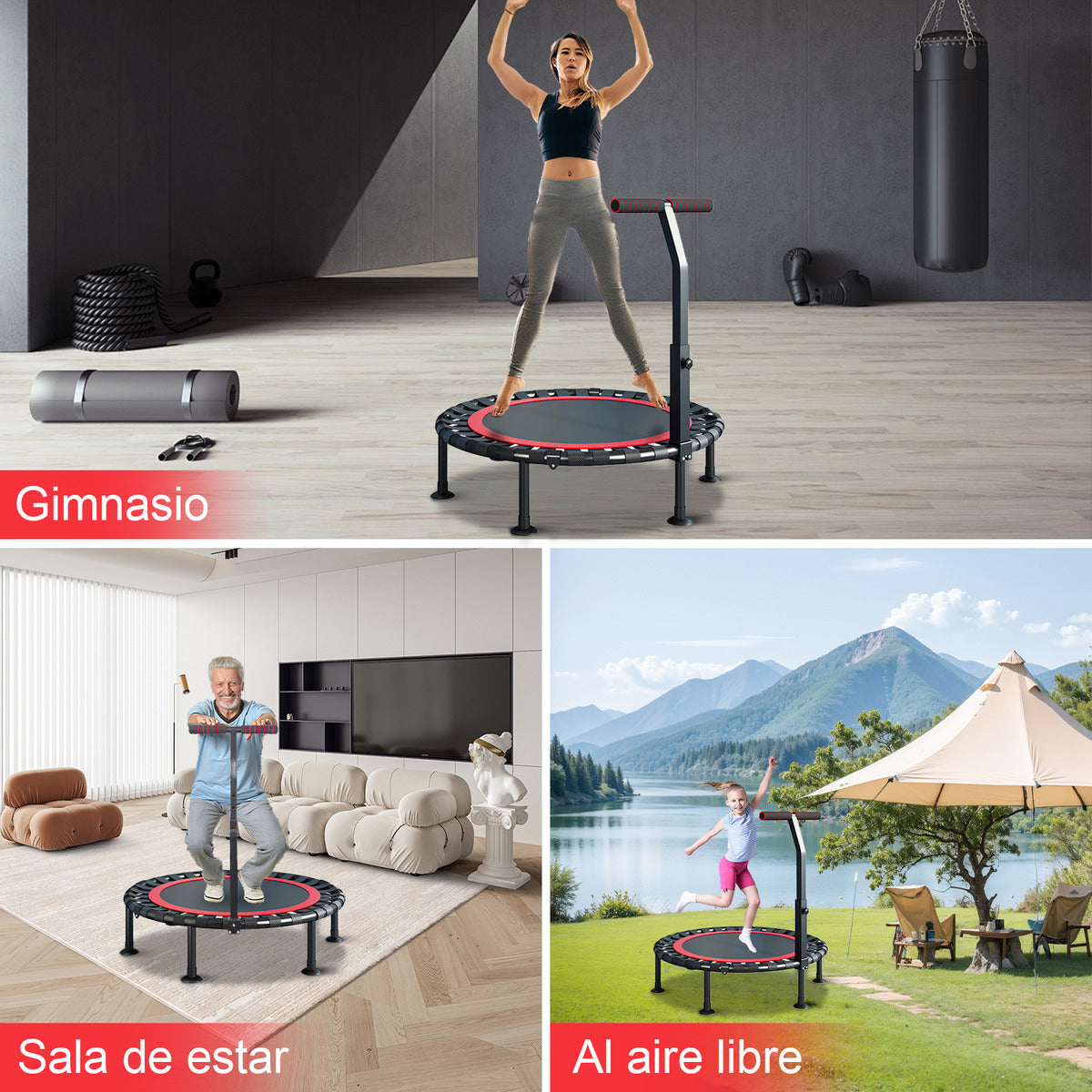 Trampolín Brincolín Aeróbicos Fitness Plegable Ajustable T