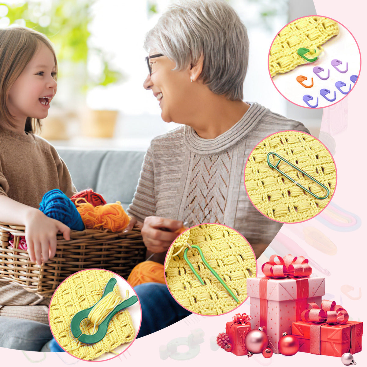 Safonus Pink Hook Needle Kit, Assorted Sizes, 8 Size, 14 Cm Length, Aluminum/plastic, Perfect For Sewing Projects, 10 Units Per Pack