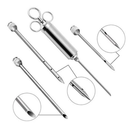 Jeringa De Carne Sazonador Acero Inox Con 3 Agujas 60ml