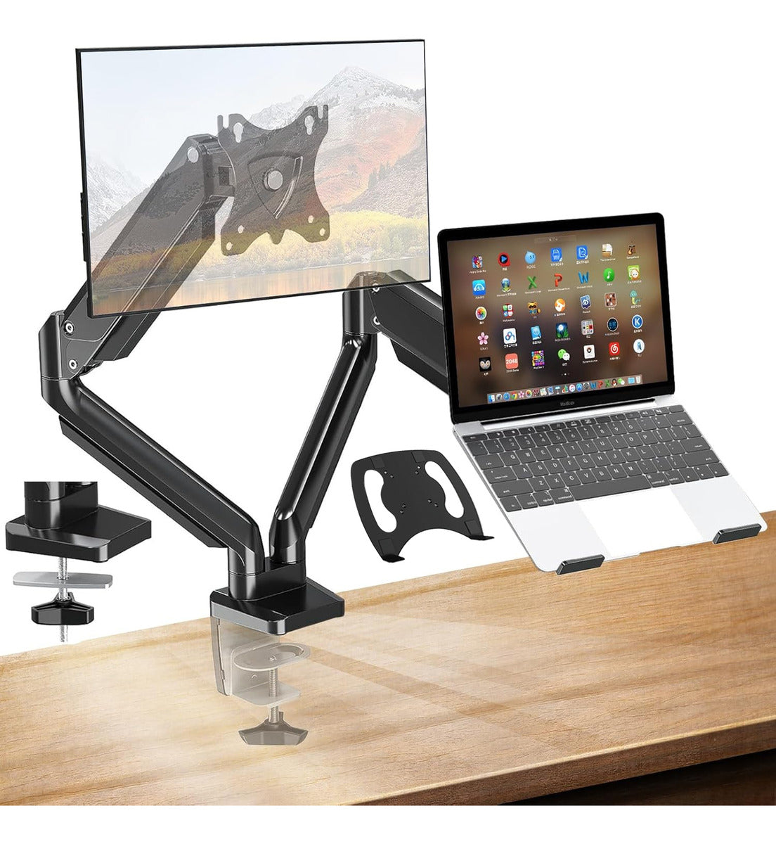 Soporte Ajustable Para Doble Monitor Y Teclado