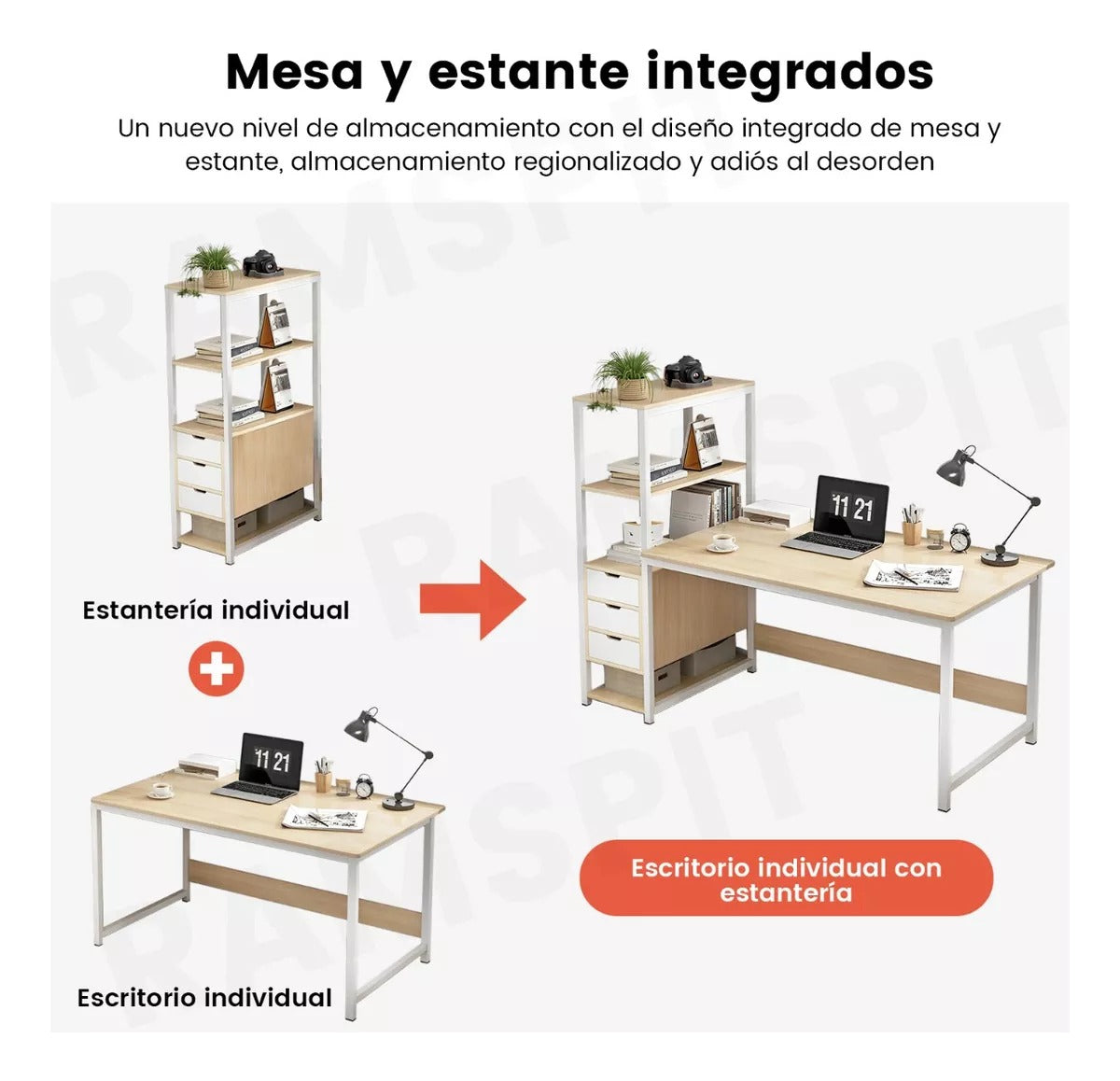 Escritorio Con Repisas Laterales Minimalista Para Oficina 1m