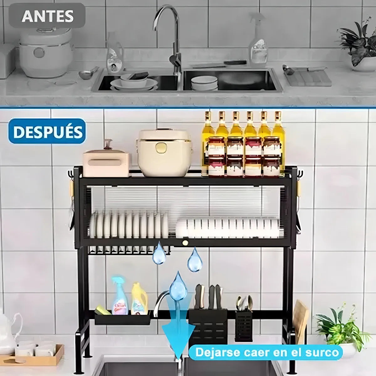Escurridor de trastes sobre fregadero platos con puerta,Escurreplatos Y Escurreplatos De Cocinade 2 Niveles 65cm