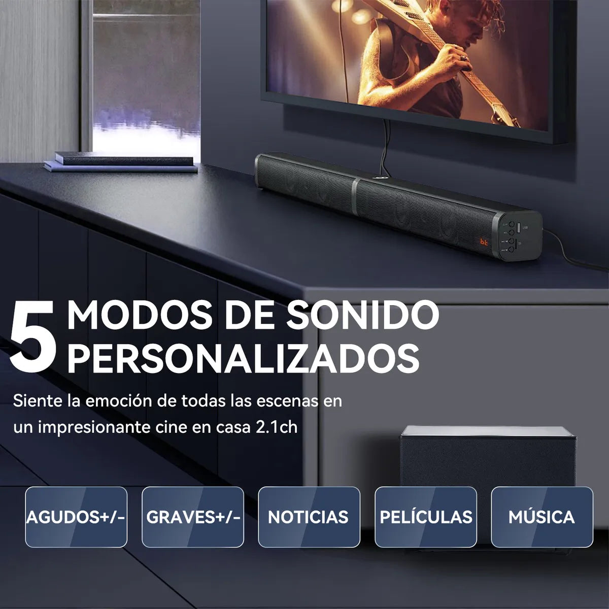 Home Theater 100w Barra De Sonido Y Subwoofer Con Bluetooth,Barra De Sonido Con Subwoofer 100W Home Theater 2.1 Canales Teatro En Casa Con HDMI-ARC/OPTI/AUX/USB/DCIN Conector,Barra de Sonido Smart TV