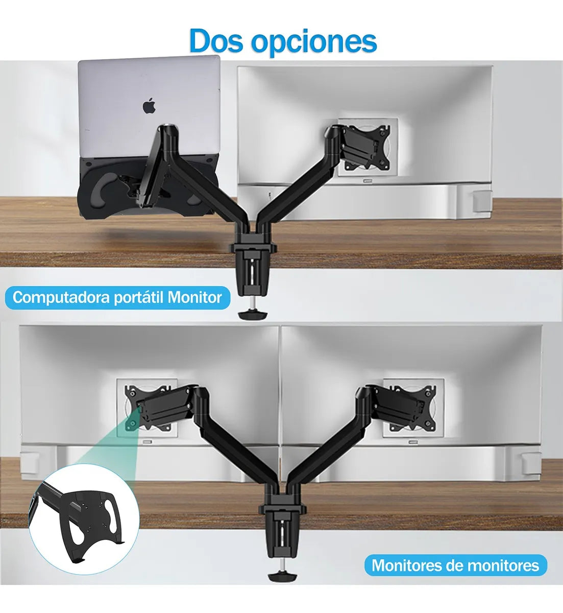 Soporte De Monitor Ajustable De Doble Brazo Con Bandeja