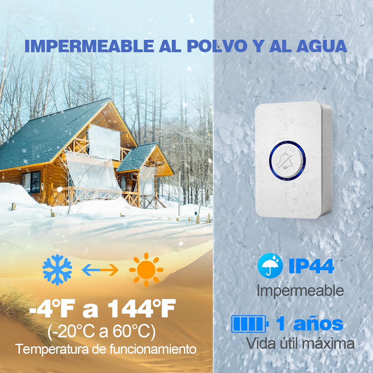 Timbre Inalámbrico Impermeable Con 1 Transmisor Y 2 Receptor