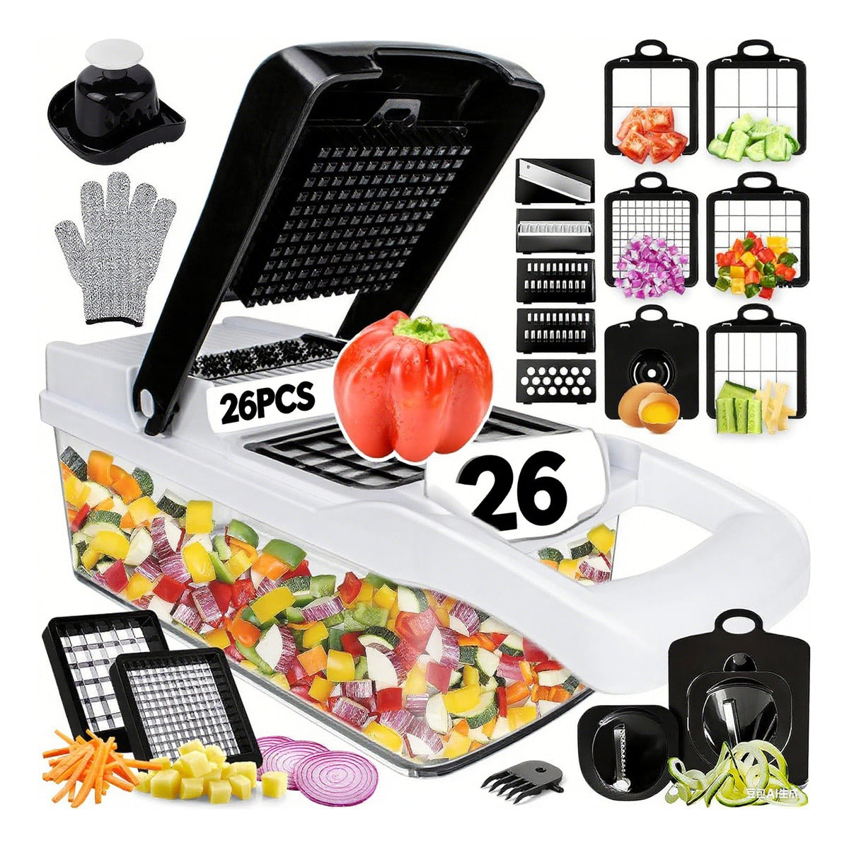 Kit De Picador De Verduras Rallador 22 In 1 Con Cesta+guante