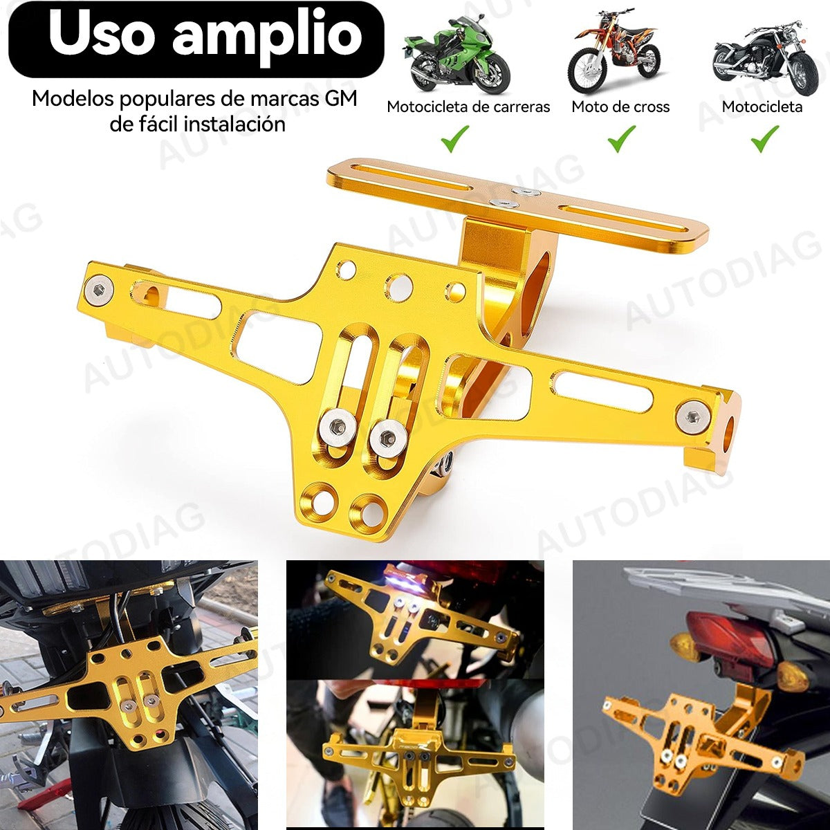 Soporte Placa Universal Para Moto Ajustable Con Luces Led