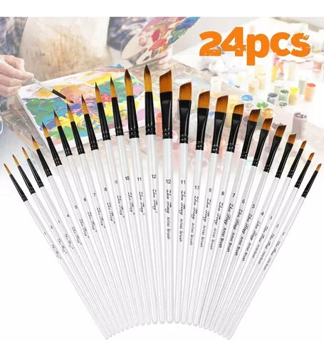 Juego De 24 Pinceles Para Acuarelas Hechos De Nailon
