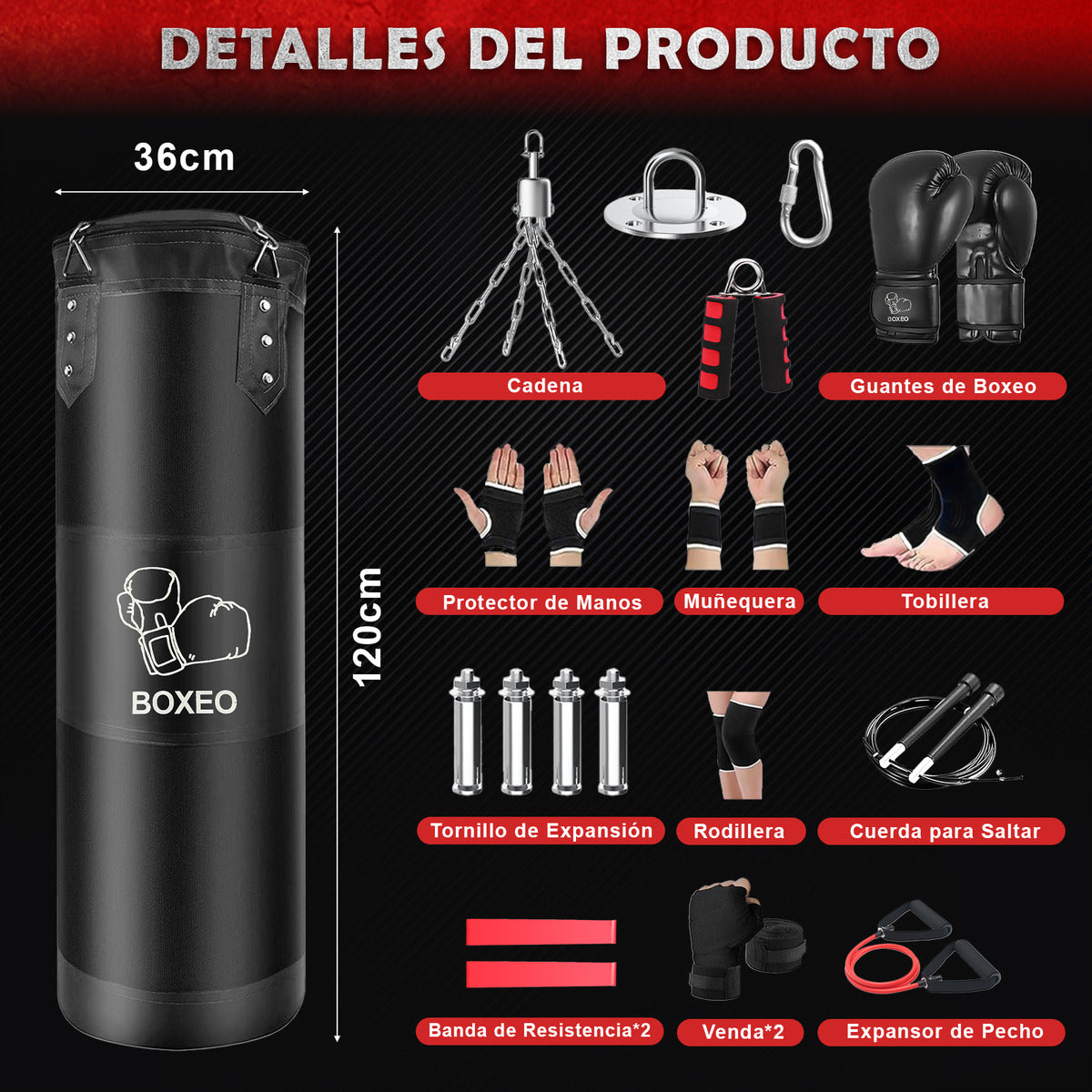 Saco Bolsa Boxeo 1.2m Premium Pu Saco De Boxeo Deportivo Kit