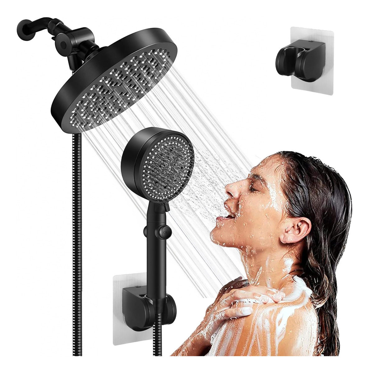 Shower Head Telephone Round High Pressure Shower Head Kit Color Black