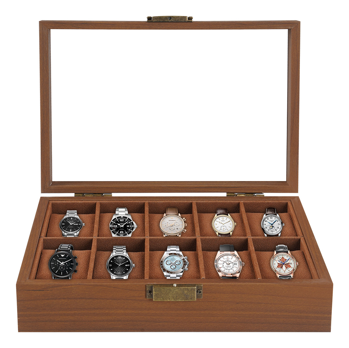 Caja Para Relojes Y Alhajero Con 10 Compartimentos En Nogal