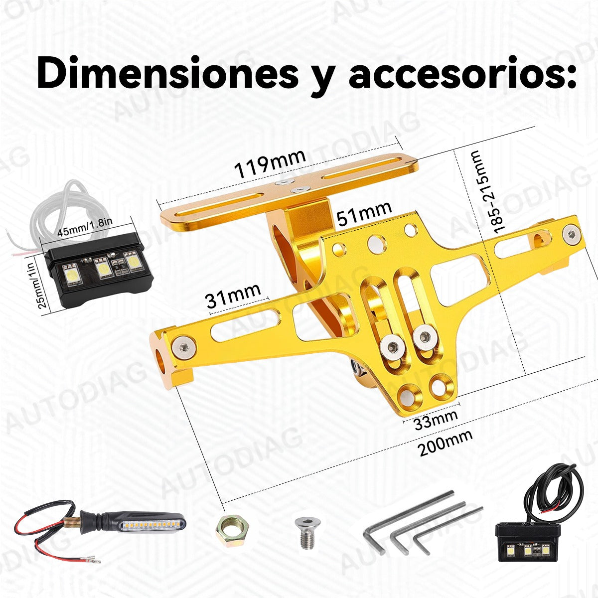 Soporte Placa Universal Para Moto Ajustable Con Luces Led