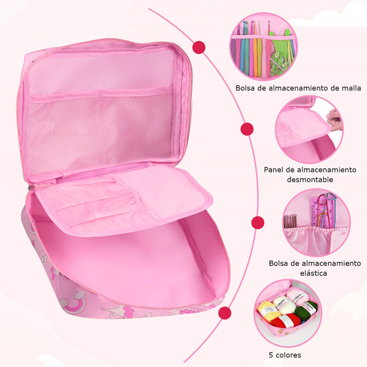 Safonus Pink Hook Needle Kit, Assorted Sizes, 8 Size, 14 Cm Length, Aluminum/plastic, Perfect For Sewing Projects, 10 Units Per Pack