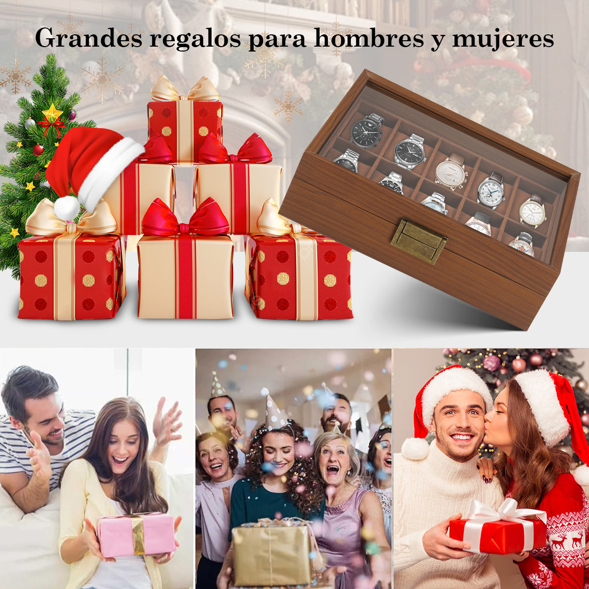 Caja Para Relojes Y Alhajero Con 10 Compartimentos En Nogal