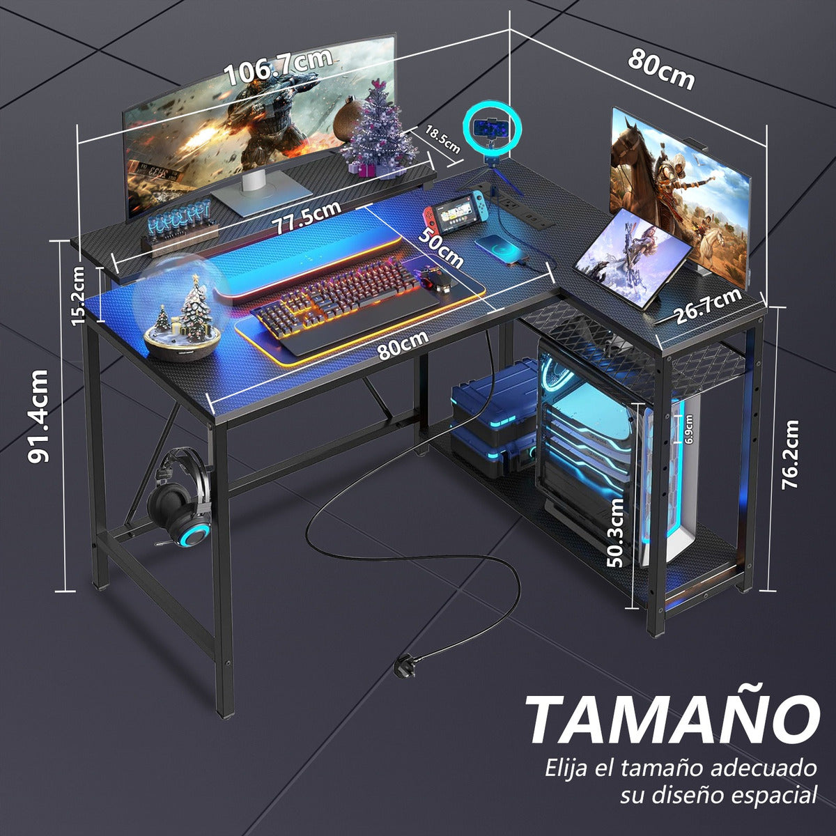 Escritorio De Oficina En Forma De L Con Luz Led Con Enchufe