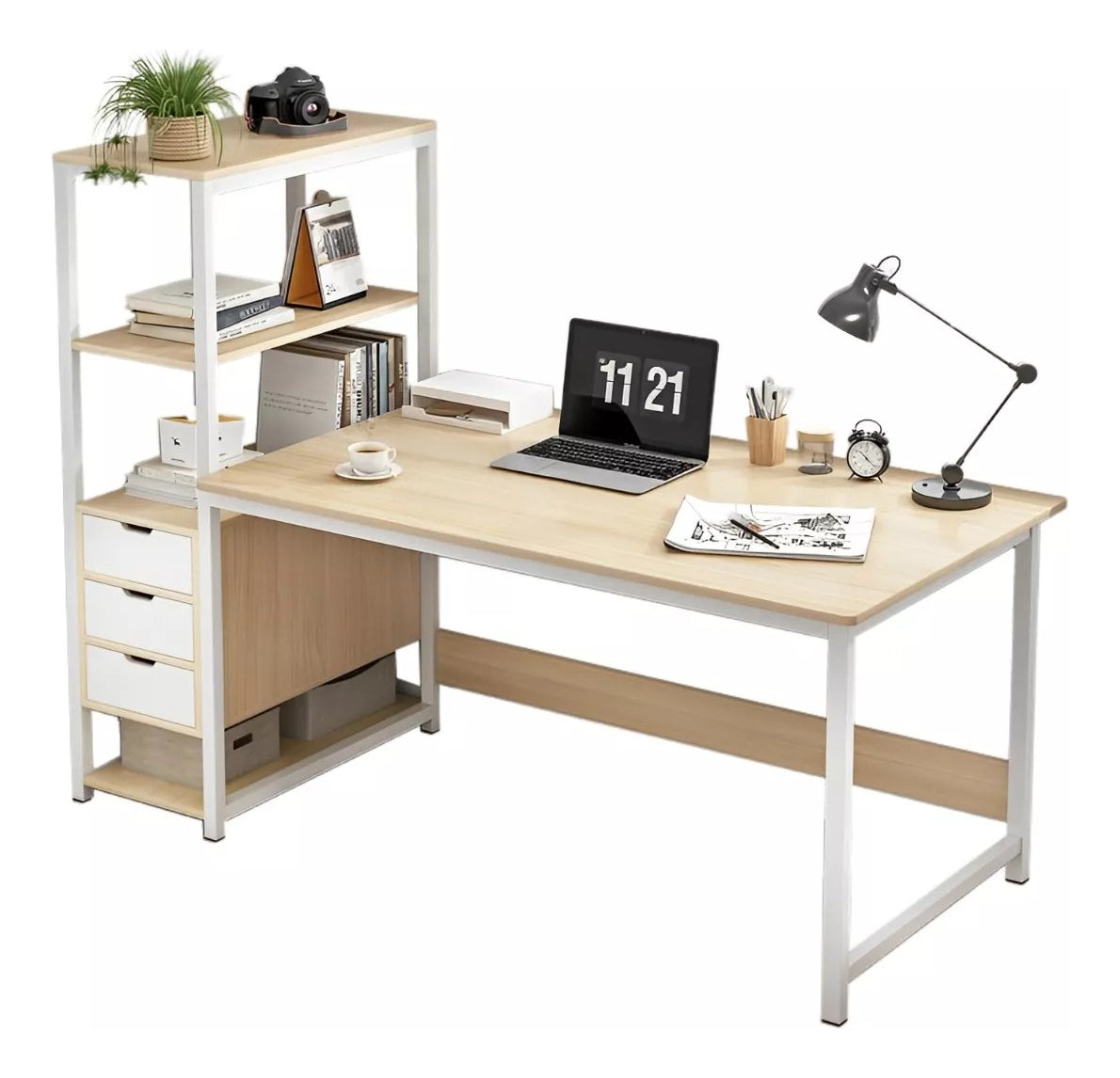 Escritorio Con Repisas Laterales Minimalista Para Oficina 1m