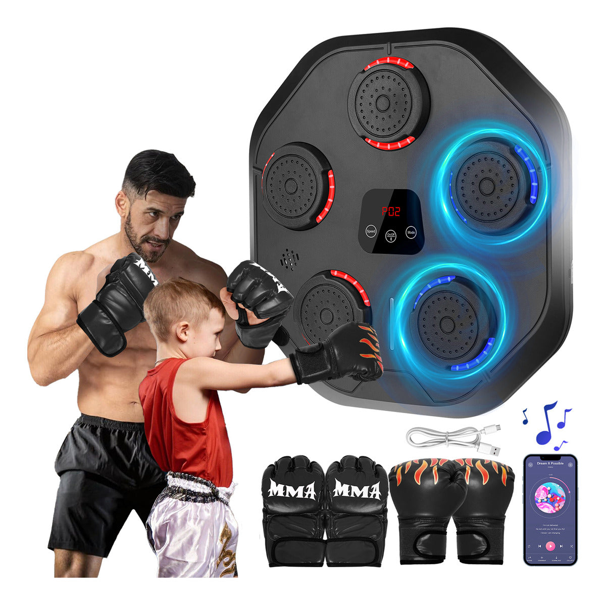 Maquina De Boxeo Musical Entrenador Inteligente Con Música Con 2 Pares De Guantes Adecuada Para Juegos Entre Padres E Hijos Deportes Y Fitness Regalo De Cumpleaños