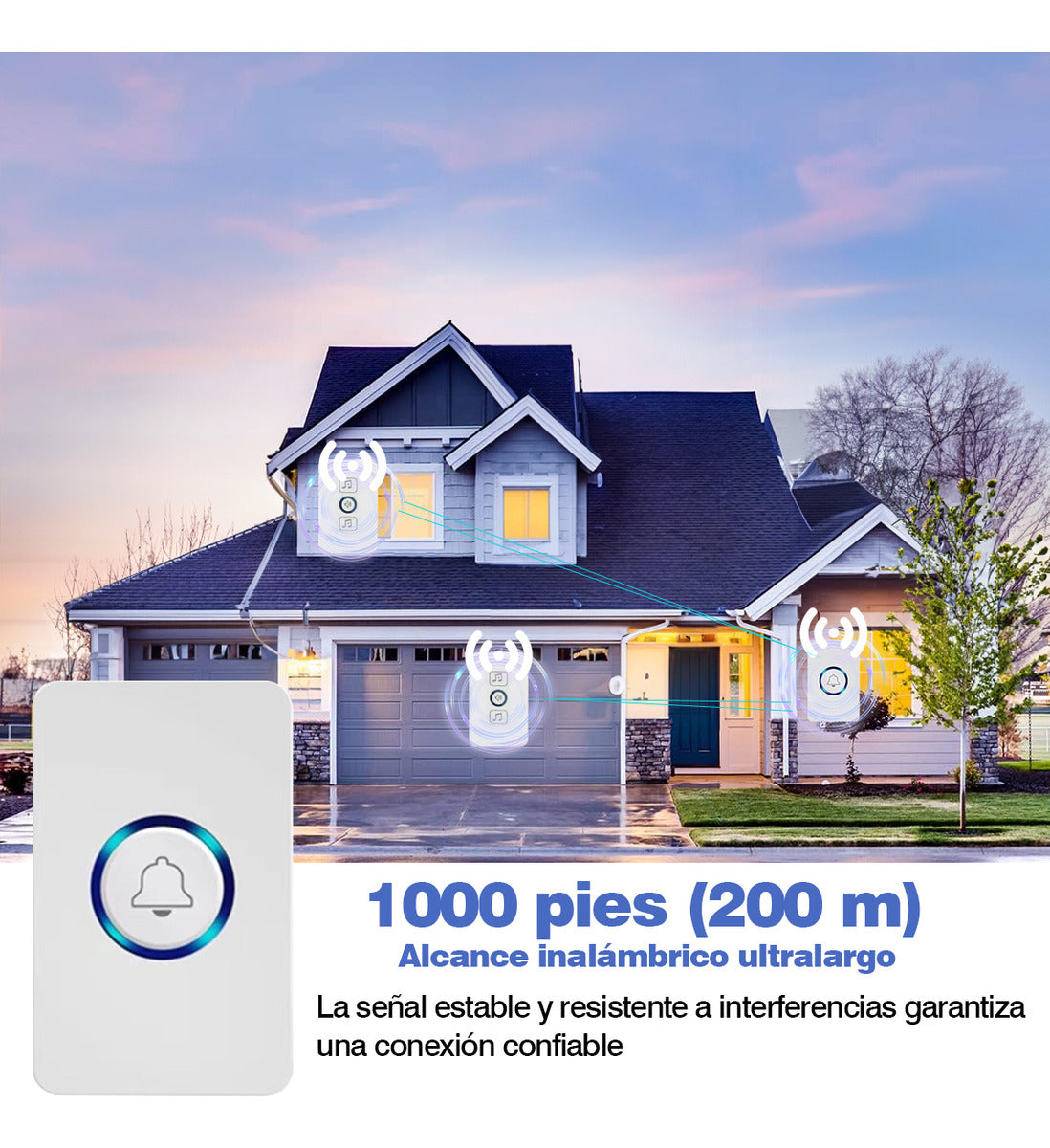 Timbre Inalámbrico Impermeable Con 1 Transmisor Y 2 Receptor