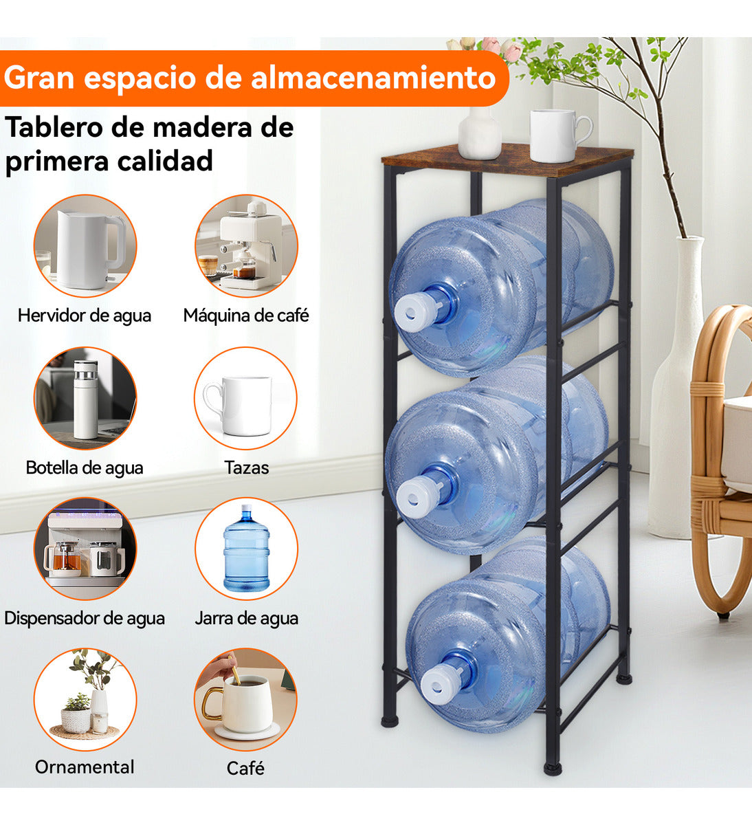 Rack Porta Garrafón Metálico 3 Niveles Para Garrafón De Agua