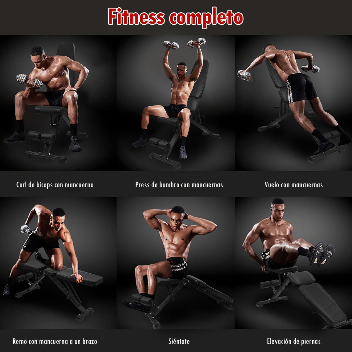 Banco Pesas Multiposiciones Plegable Ajustable Gym Ejercicio