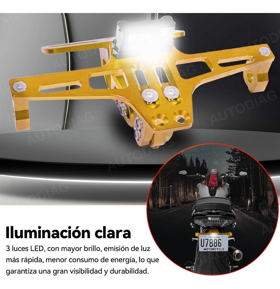 Soporte Placa Universal Para Moto Ajustable Con Luces Led