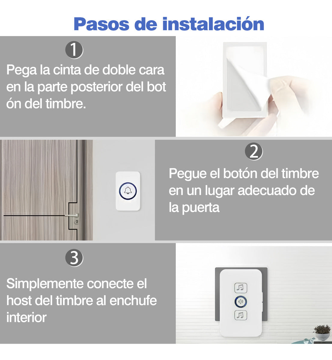 Timbre Inalámbrico Impermeable Con 1 Transmisor Y 2 Receptor