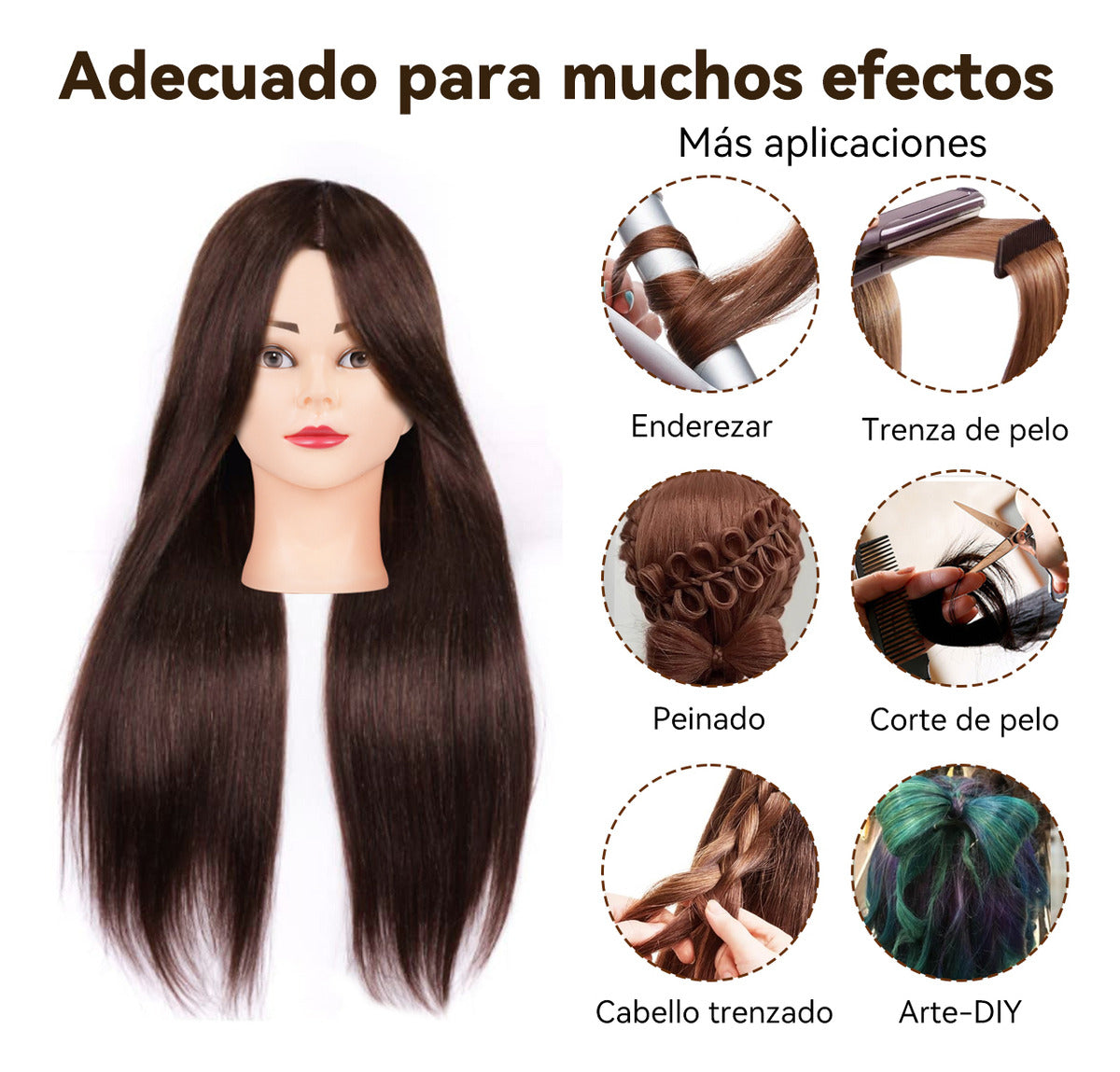 Cabeza De Maniquí Con 90 % De Cabello Humano Para Estilistas