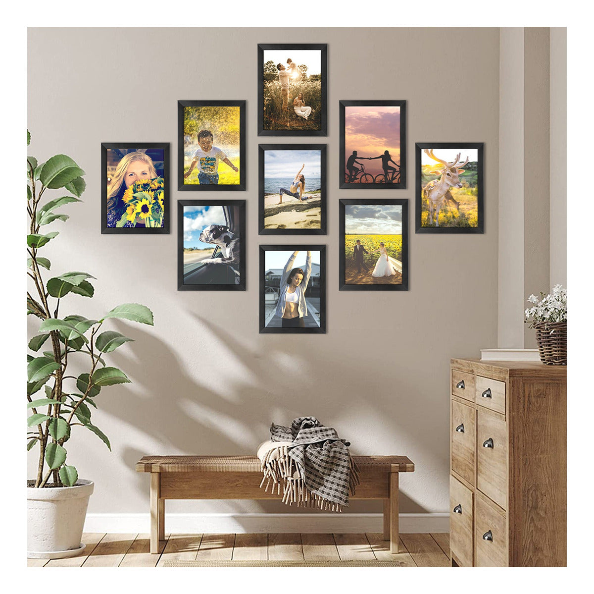 Set X 9 Cuadros Begônia Marco Negro