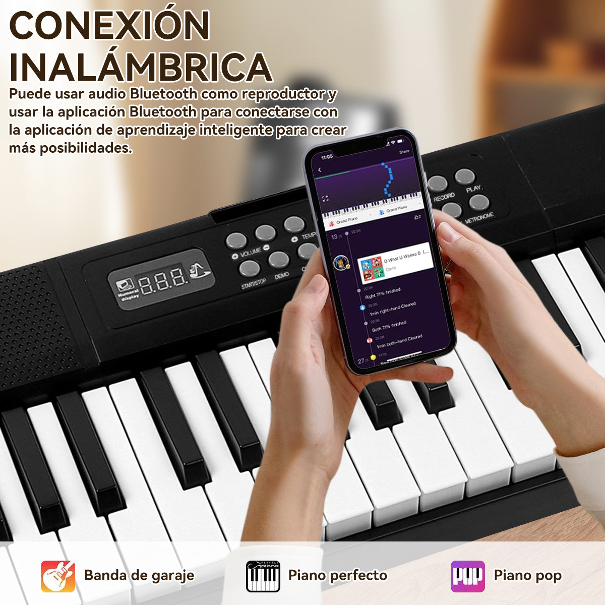 Dashline Cable De Sonido 61-key Bluetooth Keyboard, Black, Includes Pedals, Digital Display, Midi Interface, 200 Rhythms, Accessories Included