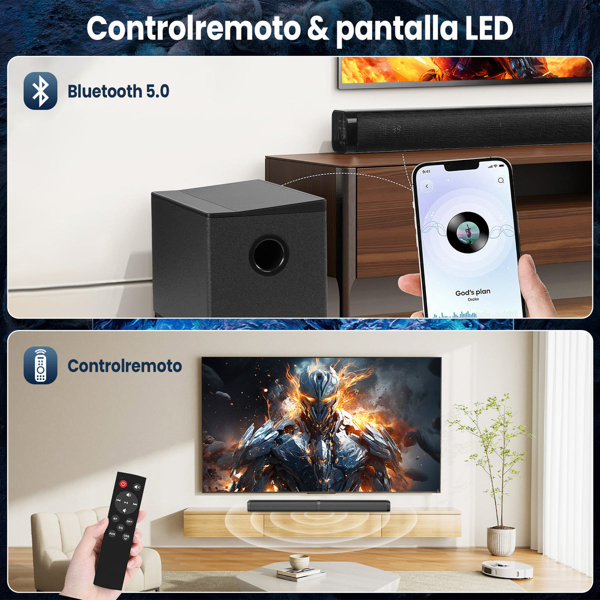 Vuekime Black Soundbar Home Theater 2.1 With Subwoofer, 100w Rms, 127/220v, Bluetooth, Hdmi, Usb, Optical Audio Input, Energy Efficiency A