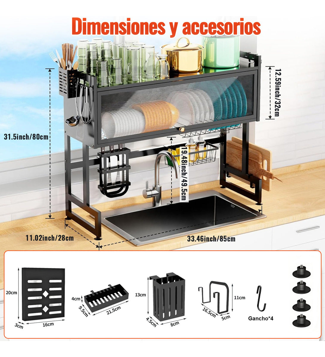 Escurridor De Trastes Sobre Fregadero Platos Con Puerta 85cm