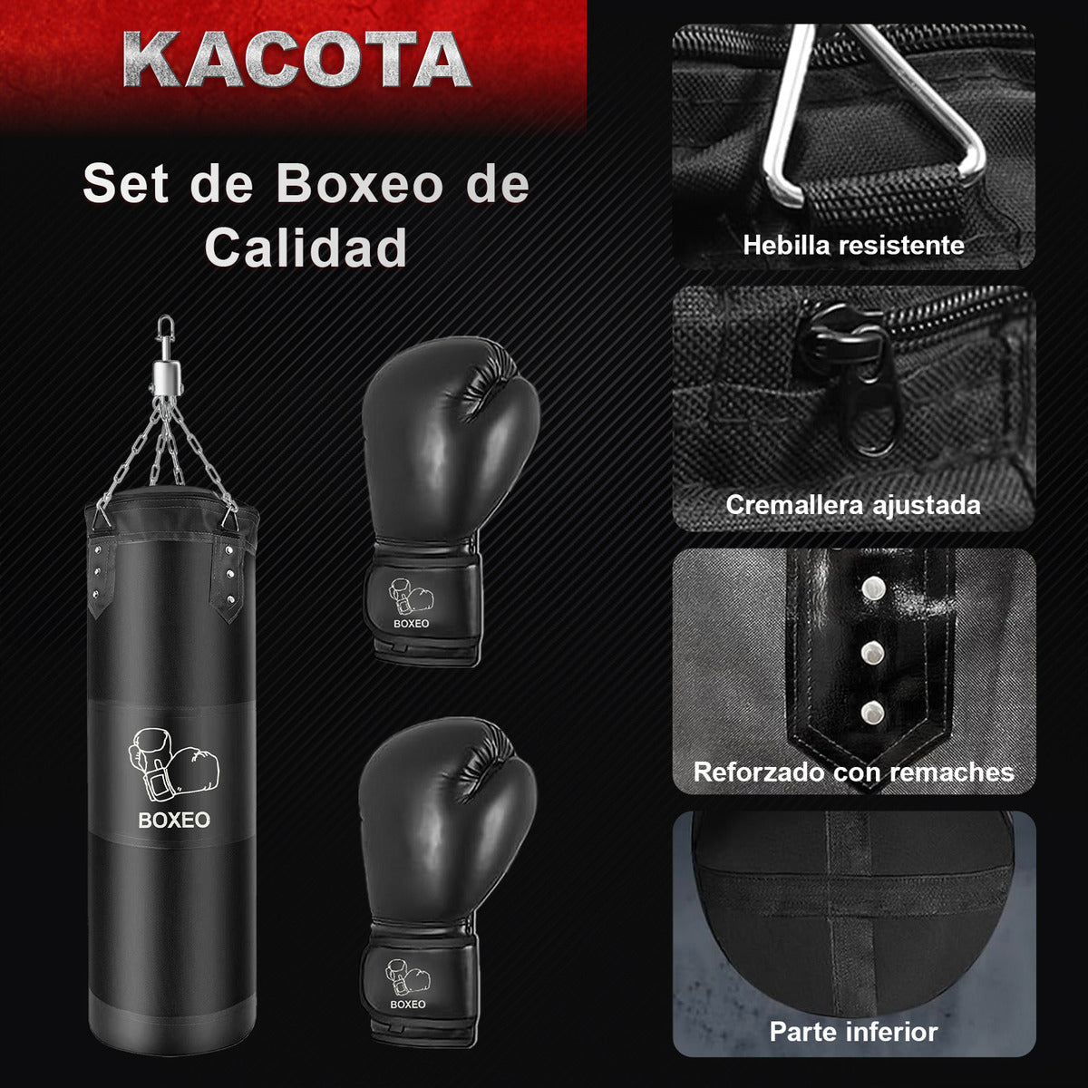 Saco Bolsa Boxeo 1.2m Premium Pu Saco De Boxeo Deportivo Kit