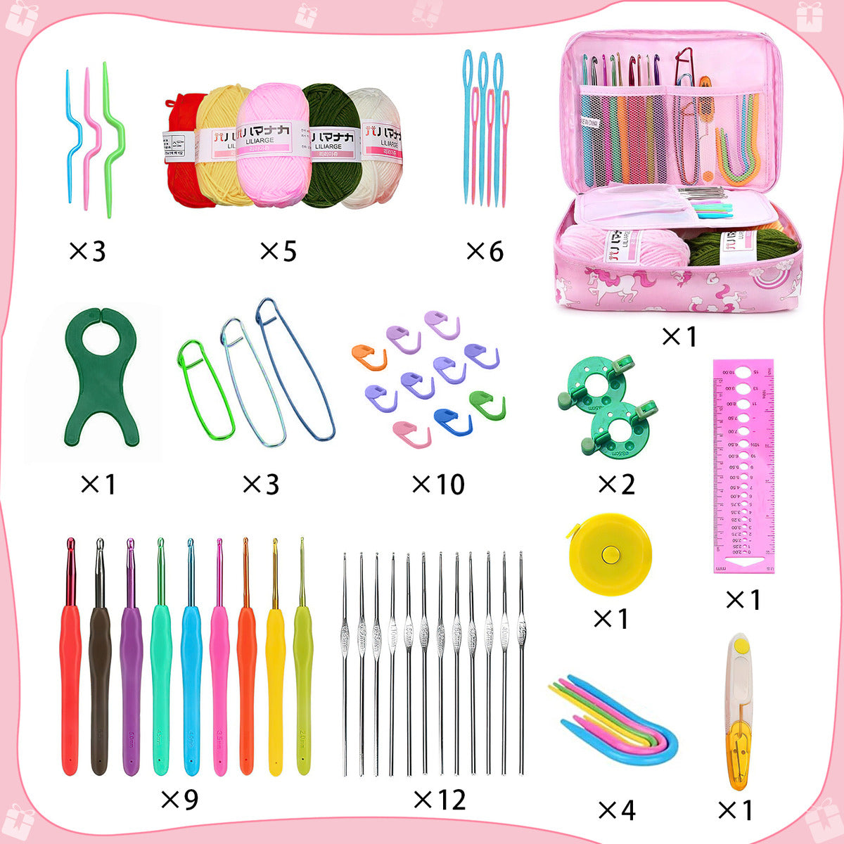Safonus Pink Hook Needle Kit, Assorted Sizes, 8 Size, 14 Cm Length, Aluminum/plastic, Perfect For Sewing Projects, 10 Units Per Pack