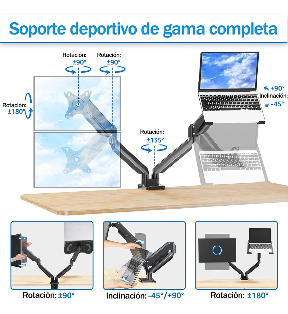 Soporte Ajustable Para Doble Monitor Y Teclado