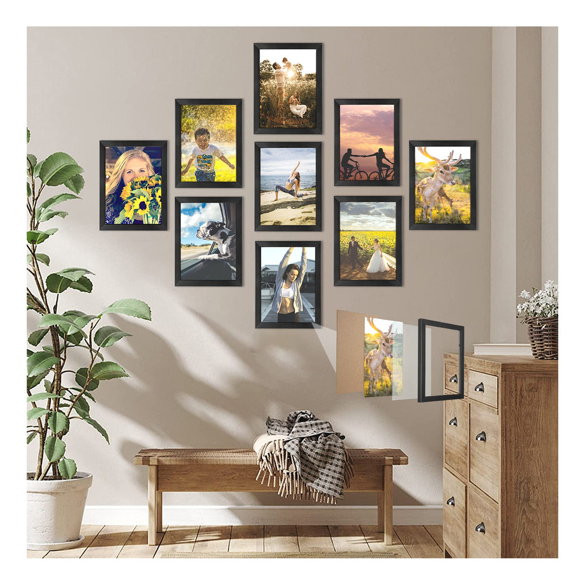 Set X 9 Cuadros Begônia Marco Negro