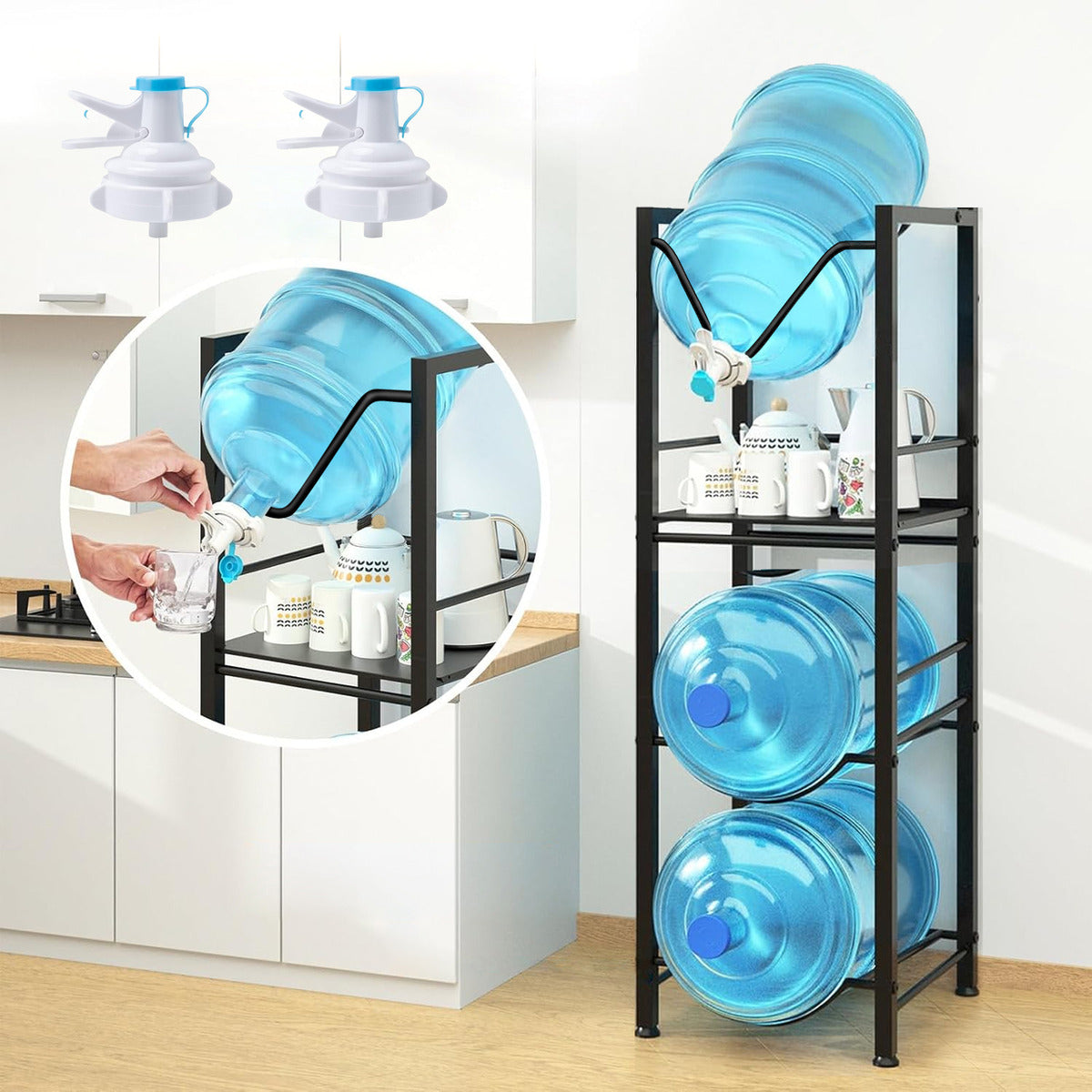 Porta Garrafones Agua 4 Piso+ 2 Válvula Dispensadora De Agua