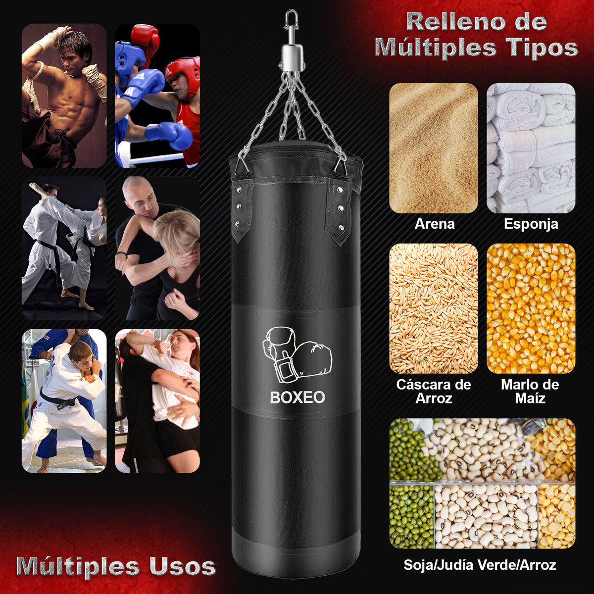 Saco Bolsa Boxeo 1.2m Premium Pu Saco De Boxeo Deportivo Kit