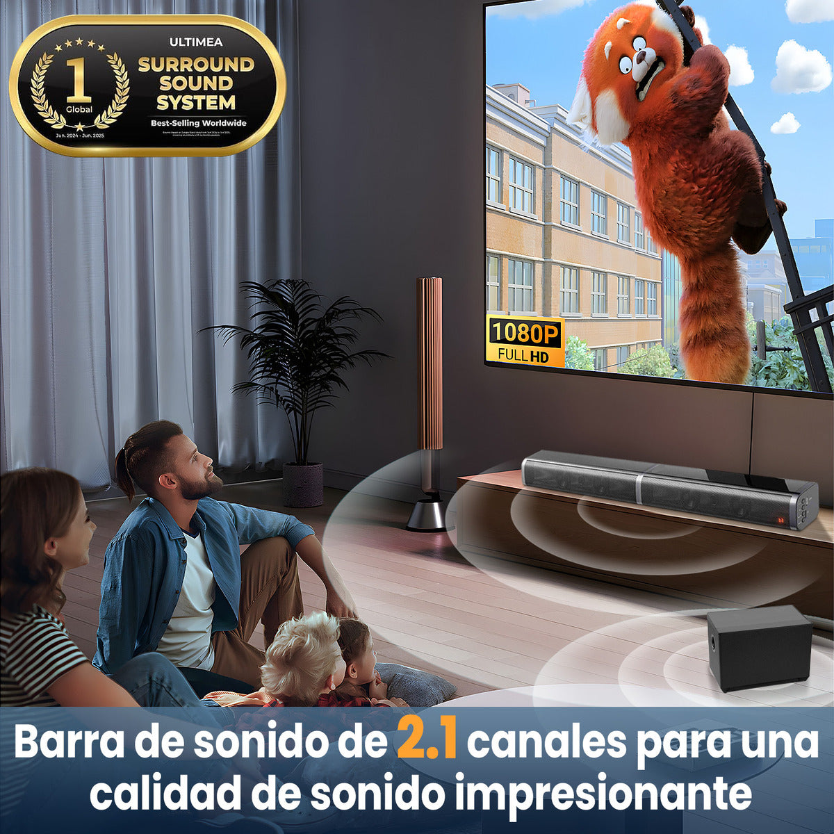 Vuekime Black Soundbar Home Theater 2.1 With Subwoofer, 100w Rms, 127/220v, Bluetooth, Hdmi, Usb, Optical Audio Input, Energy Efficiency A