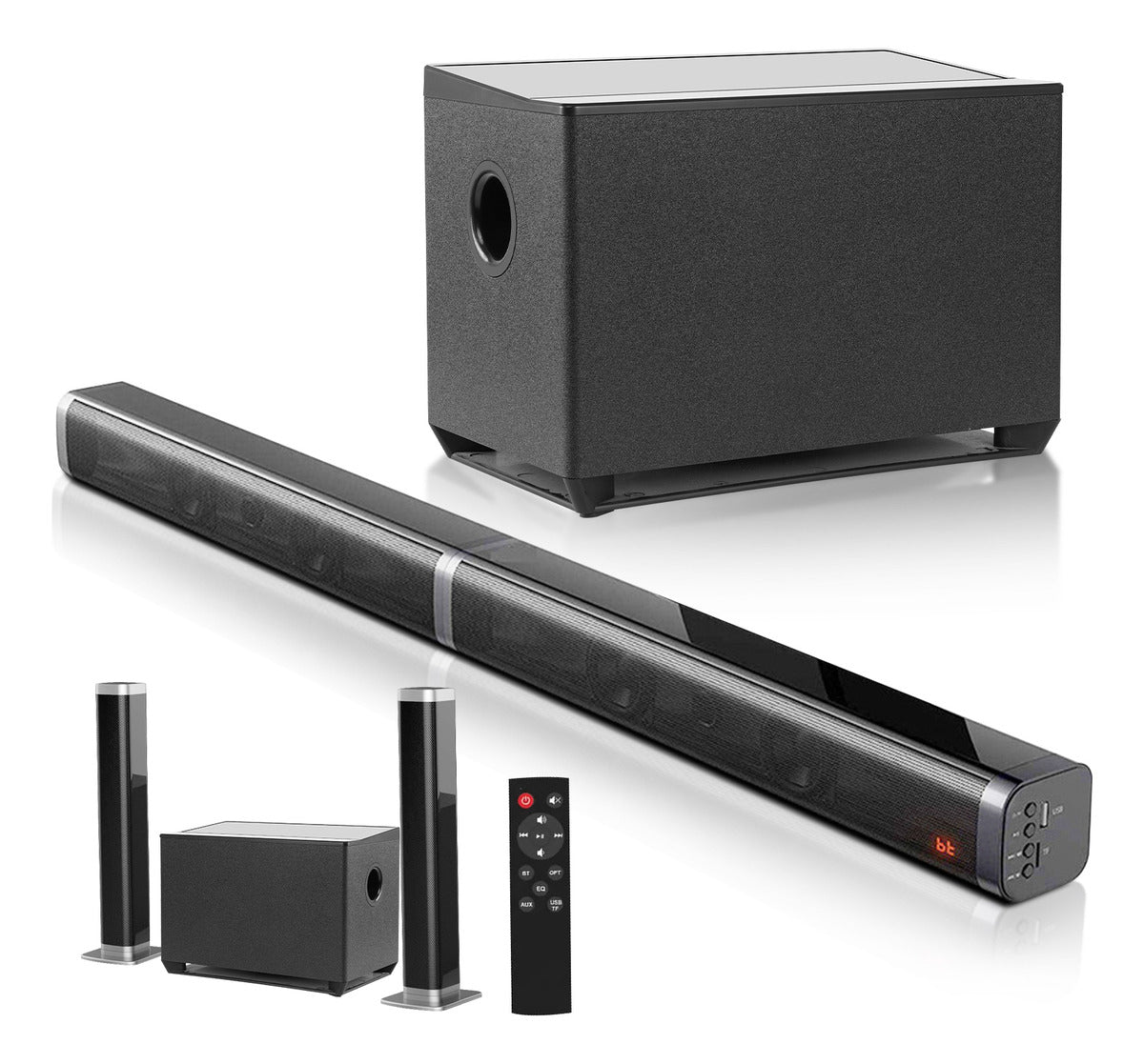 Vuekime Black Soundbar Home Theater 2.1 With Subwoofer, 100w Rms, 127/220v, Bluetooth, Hdmi, Usb, Optical Audio Input, Energy Efficiency A
