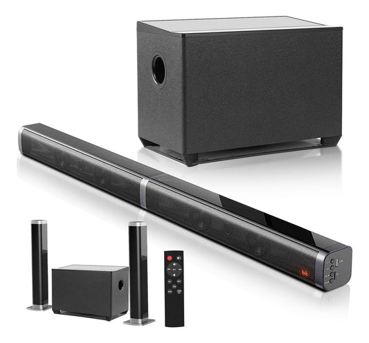 Vuekime Black Soundbar Home Theater 2.1 With Subwoofer, 100w Rms, 127/220v, Bluetooth, Hdmi, Usb, Optical Audio Input, Energy Efficiency A