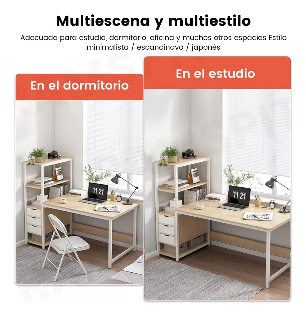 Escritorio Con Repisas Laterales Minimalista Para Oficina 1m