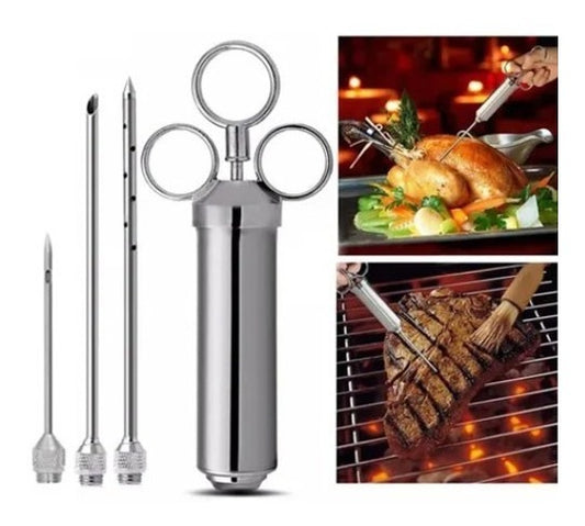 Jeringa De Carne Sazonador Acero Inox Con 3 Agujas 60ml