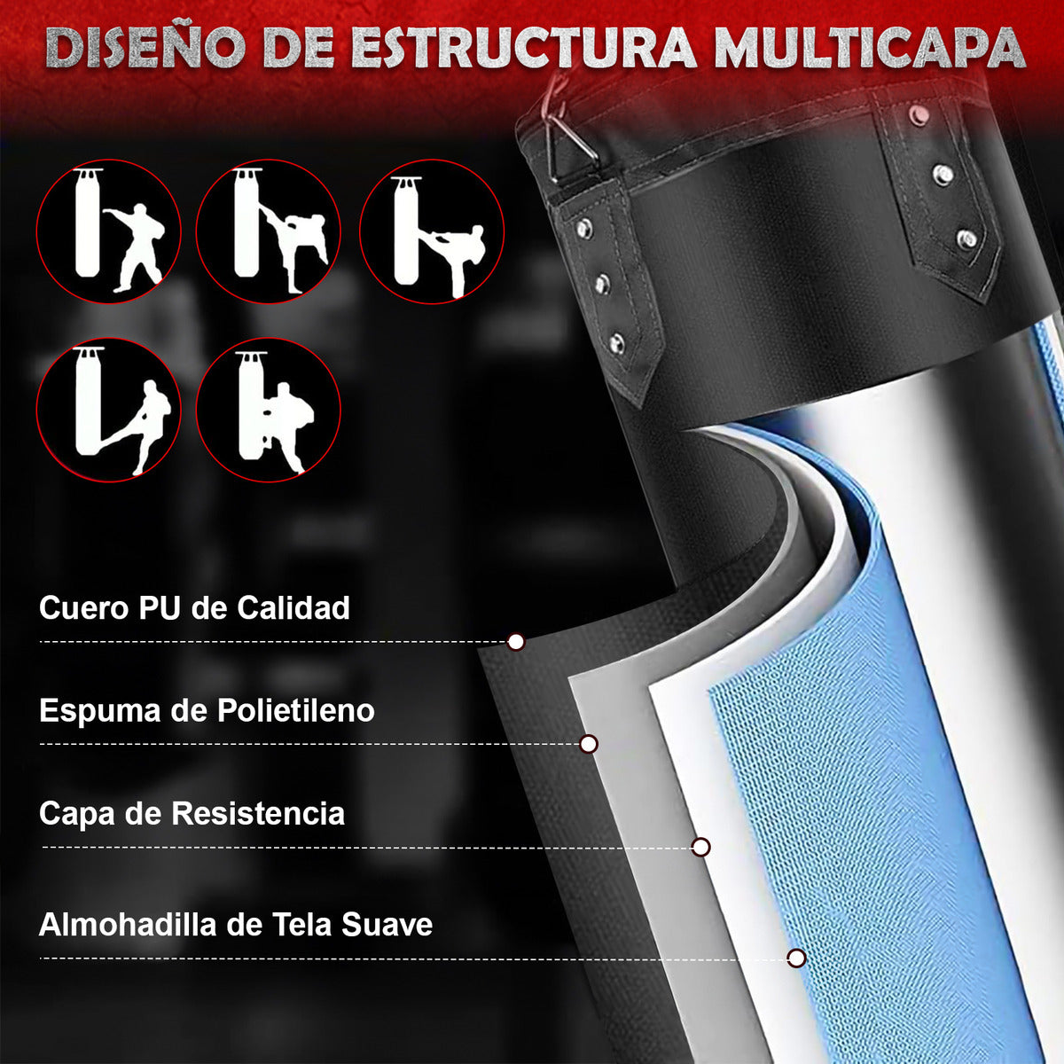 Saco Bolsa Boxeo 1.2m Premium Pu Saco De Boxeo Deportivo Kit