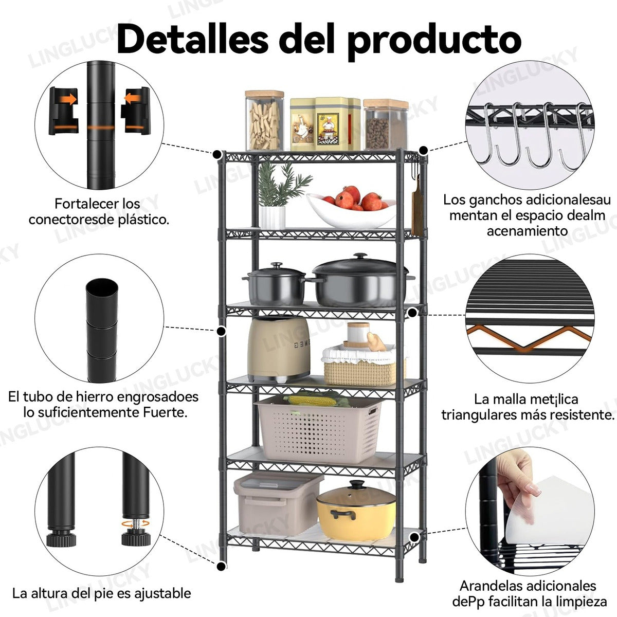6 Niveles Hogar Anaqueles Cocina Estantes Baño Rack Metálico