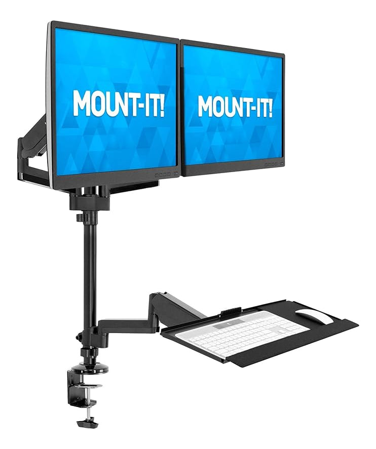Soporte Ajustable Para Doble Monitor Y Teclado