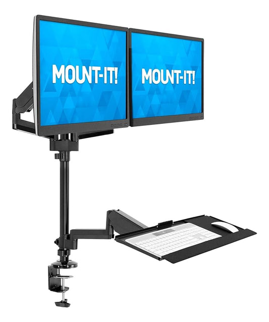 Soporte Ajustable Para Doble Monitor Y Teclado