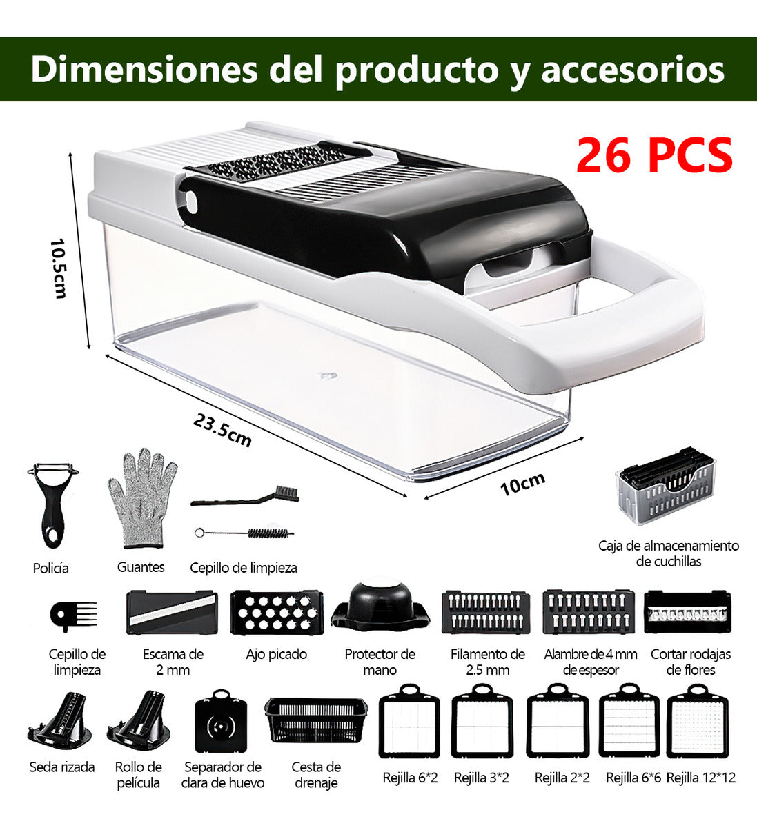 Kit De Picador De Verduras Rallador 22 In 1 Con Cesta+guante