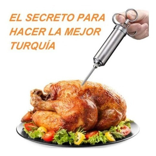 Jeringa De Carne Sazonador Acero Inox Con 3 Agujas 60ml