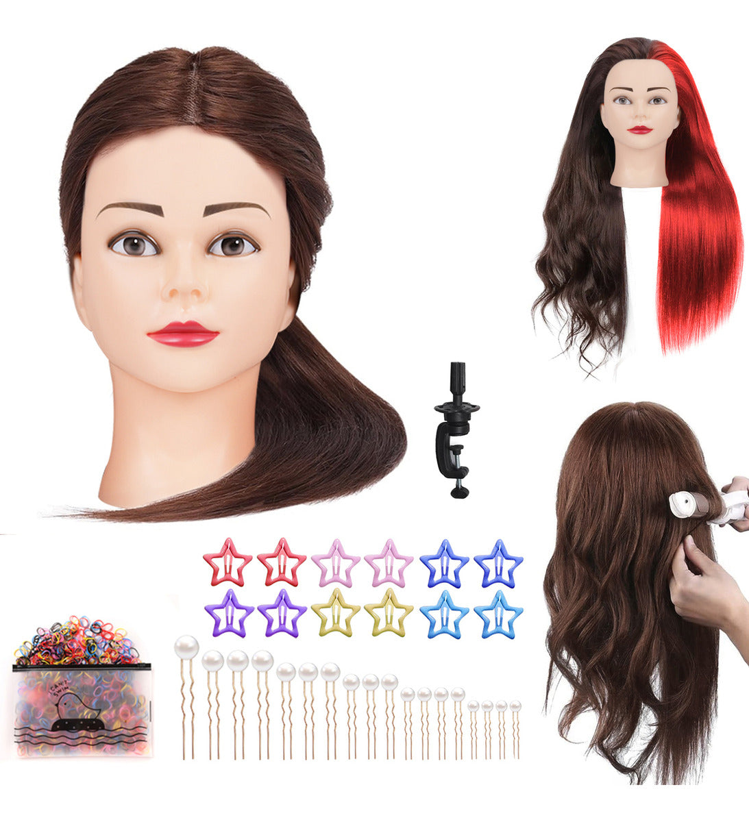 Cabeza De Maniquí Con 90 % De Cabello Humano Para Estilistas