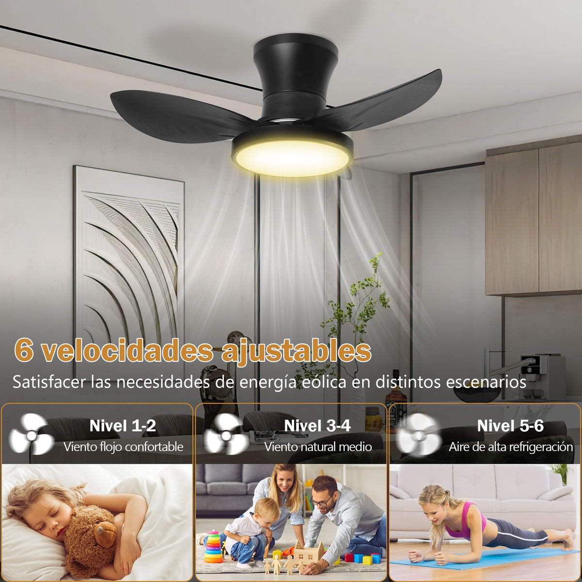 Ventilador De Techo Moderno Con Luz Led+control Remoto